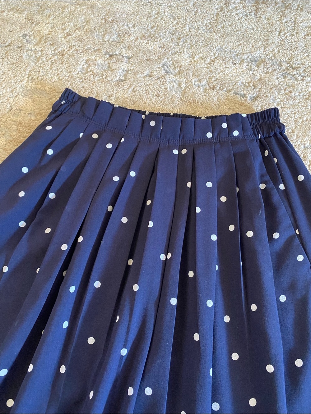 J Crew Navy Polka Dot Swiss Dot Pleated Midi Skirt Lined: 2 - Picture 2 of 8